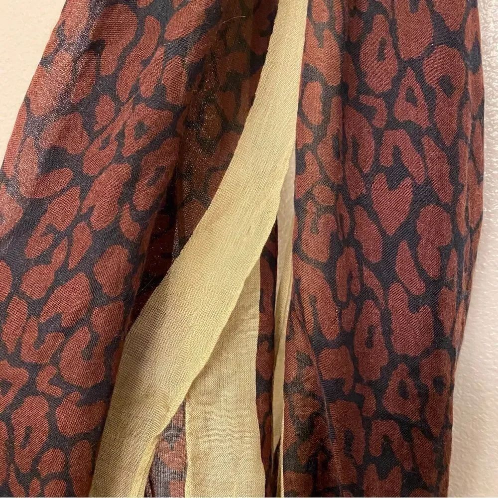 LOFT lightweight Infinity scarf Burgundy beige animal leopard print